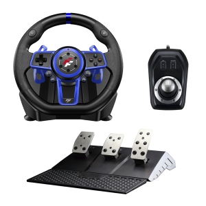 Flashfire SUZUKA 900S Adjustable Racing Wheel Premium PS5 Version|Compatible with PS3,PS4,PS5,N. Switch|270-900° Rotation with 3 Pedal Board and H-Shifter|Black and Blue (F111)