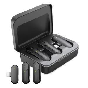 Dual Wireless Lavalier Microphone with DSP Noise Reduction, 3 Noise Cancel Modes, 40H Battery, Auto Pairing, 360° Mic, USB-C/Lightning, for iPhone Android Vlog Zoom