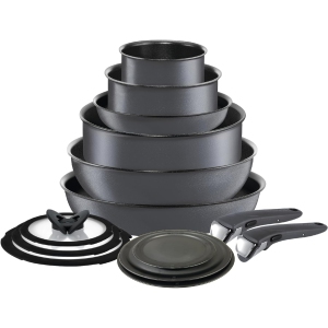 T-fal Ingenio Nonstick Cookware Set 14 Piece Induction Oven Broiler Safe 500F Cookware, Pots and Pans, Oven, Broil, Dishwasher Safe, Smoke Grey