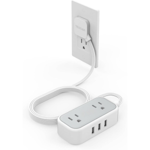 Ultra Thin Flat Plug Power bar 10ft, Flat Extension Cord Indoor with 3 Outlet Extender, 3 USB Charging Station, Small USB Power Strip for Home Travel, Gray