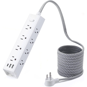 Surge Protector Power Bar, 10 FT Extension Cord, Power Strip with 12 Widely AC Outlet 3 USB, Flat Plug, Wall Mount Overload Protection for Dorm Home Office, 1050J