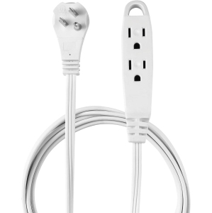 Electric 10ft Medium Duty 3-Outlet Indoor Extension Cord, Grounded, Right Angle Plug, White