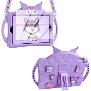 IPad 9th 8th 7th Generation Case Kids, iPad 10.2 Case with Screen Protector/Lanyard/Kickstand/Handle Cute Cartoon Soft Silicone Shockproof Tablet Protective Cover 10.2'' Purple