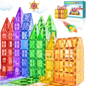 Magnetic Tiles 60pcs Kids Toys, Classroom Sensory Toy for Toddlers, STEM Learning Building Blocks, Montessori Pretend Play Magnet Tile Construction Set for Boys & Girls Ages 3+
