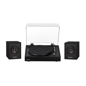 Electrohome Montrose Vinyl Record Player with Huntley, Powered Bluetooth Bookshelf Speakers for Warm Natural Sound