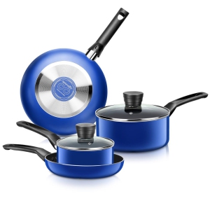 Kitchenware Pots & Pans Set – Basic Kitchen Cookware, Black Non-Stick Coating Inside, Heat Resistant Lacquer (6-Piece Set)