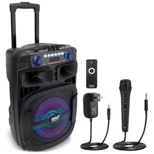 12’’ Bluetooth Portable PA Speaker - Portable PA & Karaoke Party Audio Speaker with wired microphone, with Built-in Rechargeable Battery, Flashing Party Lights Watt MAX)