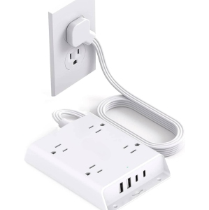 Surge Protector Power Bar, 4 Widely Outlets Desk Charging Station, 5 ft Flat Plug Extension Cord with 4 USB Wall Charger(2 USB C Port) for Home Office