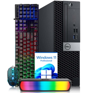 Dell Desktop Business Computer OptiPlex SFF PC | Intel i7 Processor | 32GB DDR4 RAM | 2TB NVMe SSD | Gaming Keyboard Mouse | RGB Sound Bar | Built in WIFI -Refurbished(Good)
