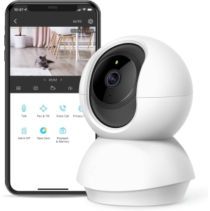Smart Pan/Tilt Indoor Security Camera,128 GB Local Storage, 360° Motion Tracking, 1080p Full HD WiFi Camera for Pet/Baby, Works w/Alexa & Google