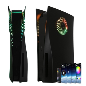 PS5 Faceplate with RGB Light Strip and Dust Filter for Cooling Vents 400+ Effects LED Light Ring Console Cover for Playstation 5 Disc Edition DIY Decoration Kit Accessories Black