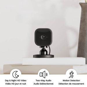 Compact indoor plug-in smart security camera, 1080p HD video, night vision, two-way audio, easy set up, Works with Alexa (Black)