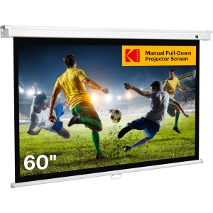 Kodak 60" Manual Pull Down Projector Screen, Large 16:9 Retractable Projector Screen, Black
