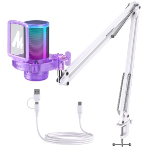 USB Gaming Microphone with Noise Cancellation, RGB Condenser Microphone for Streaming, Podcasts, Twitch, YouTube, Discord, PC, Computer, Mac, PS4, PS5, DGM20S Amethyst
