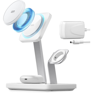 ESR CryoBoost 3-in-1 Wireless Charger with MagSafe, Phone-Cooling Fast Charging Compatible with iPhone 15/14/13/12, AirPods Pro/3/2, with Adapter, Arctic White