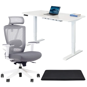 Essential Bundle WhiteHeight-Adjustable Electric Standing Desk
