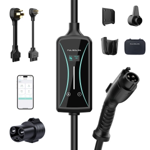 Fulsolen EV Charger for Tesla, 32Amp/7.6Kw/240V EV Charger with J1772 to Tesla Adapter, Indoor/Outdoor Portable EV Charger with 22ft Cable, NEMA 5-15 and NEMA 14-50 Outlet