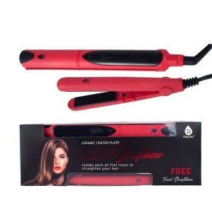 Pursonic Professional Salon Quality Flat Iron Hair Straightener With A Free Travel Straightener Red