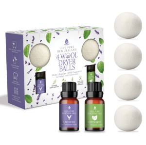 Pursonic Wool Dryer Balls Bundle - Reusable Laundry Balls Made from Pure New Zealand Wool - Includes Lavender & Peppermint Oils