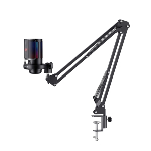 Havit GK50 Pro RGB USB Condenser Gamer Microphone with Desk Mount, Foldable Desk Mic Arm 360° Microphone for Live Streaming, Gaming, Podcasting, Radio_Black