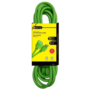 Elink - 1 Outlet Outdoor Electrical Extension Cord, 15 Feet Length, Green