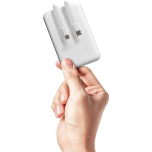 Ultra-Compact 22.5W PD & QC 3.0 Fast Charging Portable Charger 10000mAh USB C Power Bank, Small LED Display with Cable Compatible with iPhone, White