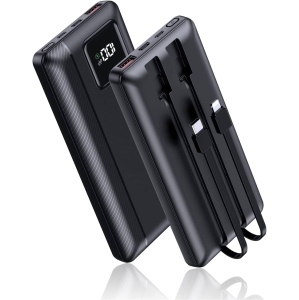 Power Bank Portable Charger 16000mAh Power Bank Support PD 30W and QC4.0 Fast Charging, Built-in 2 Output Cable and LED Display, for iPhone and Android Phones