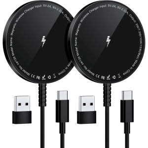 Magnetic Wireless Charger for iPhone, Mag Charger Fast Charging Pad 2 Pack for iPhone 15 14 13 12 Pro Max Plus & Airpods 2 3 Pro, Black (No Adapter)