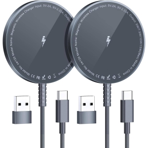 Magnetic Wireless Charger for iPhone, Mag Charger Fast Charging Pad 2 Pack for iPhone 15 14 13 12 Pro Max Plus & Airpods 2 3 Pro, Gray (No Adapter)
