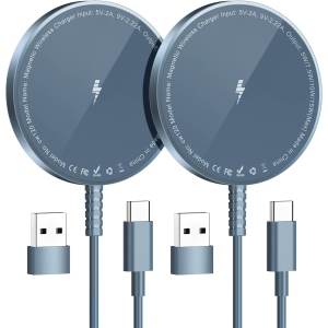 Magnetic Wireless Charger for iPhone, Mag Charger Fast Charging Pad 2 Pack for iPhone 15 14 13 12 Pro Max Plus & Airpods 2 3 Pro, Blue (No Adapter)
