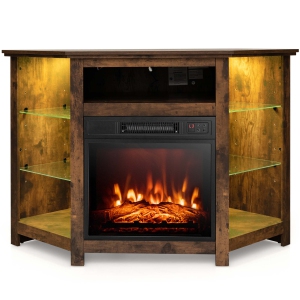 Costway Fireplace TV Stand with Led Lights & 18" Electric Fireplace for Tvs up to 50"