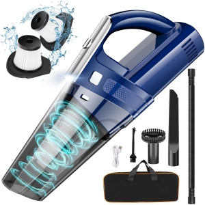 NIERBO Mini Portable Cordless Bagless Handheld Vacuum for Car with 8000Pa Suction, 25 min Runtime, HEPA, LED Light, Accessories - Blue