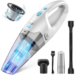 NIERBO Cordless Bagless Handheld Vacuum for Car and Home with 120W Suction, LED Light, Crevice & Brush Tools