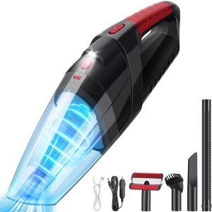 NIERBO Powerful Cordless Bagless Wet/Dry Handheld Vacuum for Car & Home with 9000Pa, 30 min Runtime, LED Light, 4 Tools - Black/Red