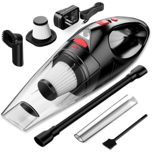 NIERBO Cordless Bagless Handheld Vacuum for Car & Pet Hair with 120W Motor, Fast Charge, 30 min Runtime, HEPA, LED Light - Red