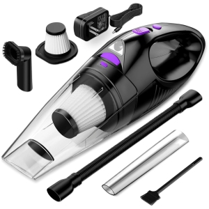 NIERBO Cordless Bagless Handheld Vacuum for Car and Pet Hair with 120W Motor, Fast Charge, 30 min Runtime, HEPA, LED Light - Purple