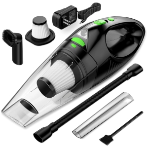 NIERBO Portable Cordless Bagless Handheld Vacuum for Car & Pet Hair with 120W Suction, 30 min, HEPA, Fast Charge, LED - Green