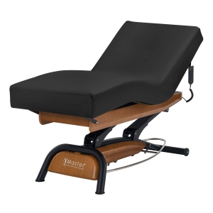 Master Massage Atlas Deluxe Luxury Electric Lift Height Adjustable Spa Bed Salon Bed Beauty Table- Oak Base, Cream Top with Interchangable Black Upholstery