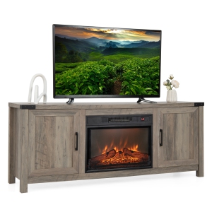 Costway Meuble TV de 62 po, Console Médias avec Foyer Électrique de 23 po pour Téléviseur de 70 po