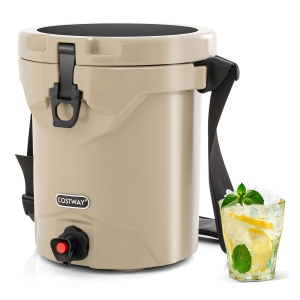 Costway 10 QT Drink Cooler Portable Insulated Ice Chest with Spigot & Shoulder Strap Beige