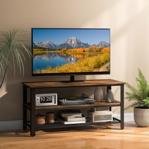 Gymax Meuble TV à 3 niveaux pour Téléviseurs jusqu'à 50 po avec Prises de Courant, Ports USB et Étagères