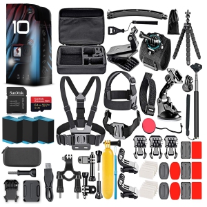 GoPro HERO10 Action Camera with 64GB Card, 50 Piece DiGiNerds Accessory Kit, and 2 Batteries