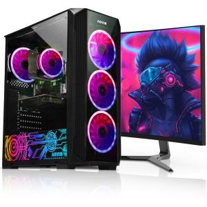 AQVIN ZForce Windows 11 Pro RGB Gaming PC - NVIDIA Graphics GeForce RTX 3050 6GB GDDR6 (Intel i7 Hexa-Core CPU/ 16GB DDR4 RAM/ 1TB SSD/ PCI-E WIFI/ 27-inch Curved Gaming Monitor)