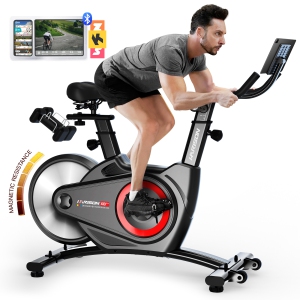 HARISON Magnetic Indoor Cycling Bike with Bluetooth, Stationary Bikes for Home with iPad Holder & Comfortable Seat Cushion, 350lbs Capacity (BBCA-X8)