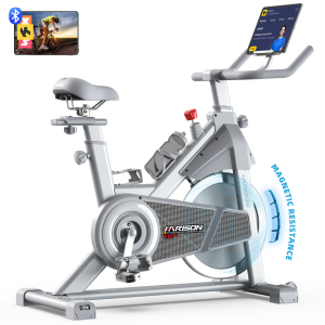 HARISON Magnetic Stationary Bikes for Home with Bluetooth, Exercise Bikes for Home with iPad Holder & Comfortable Seat Cushion, 350lbs Capacity (BBCA-X12 Sliver)