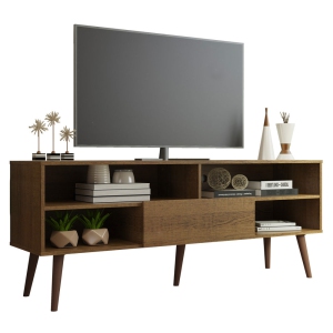 Madesa Modern TV Stand with 1 Door and 4 Shelves with Cable MANAGEMENT for 55, 65 Inch Media Storage Entertainment Center Wooden Television Cabinet - Rustic