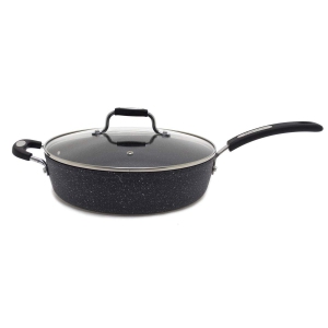 Starfrit The Rock 30cm (12") Non-Stick Jumbo Cooker Pan with Lid - Durable Forged Aluminum - Oven Safe - Black