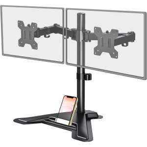 Dual Monitor Stand - Free Standing Full Motion Monitor Desk Mount Fits 2 Screens up to 27 inches,17.6lbs with Height Adjustable, VESA 75x75 100x100, Black