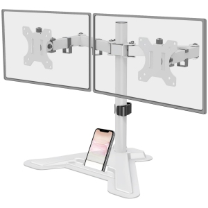 Dual Monitor Stand - Free Standing Full Motion Monitor Desk Mount Fits 2 Screens up to 27 inches,17.6lbs with Height Adjustable, VESA 75x75 100x100, White