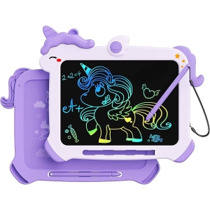 LCD Writing Tablet for Kids, Unicorn Colorful Screen Drawing Pad, Doodle Board, Toddlers Travel Toy, Educational Toy, Birthday Gift for 3 -8 Year Old Purple